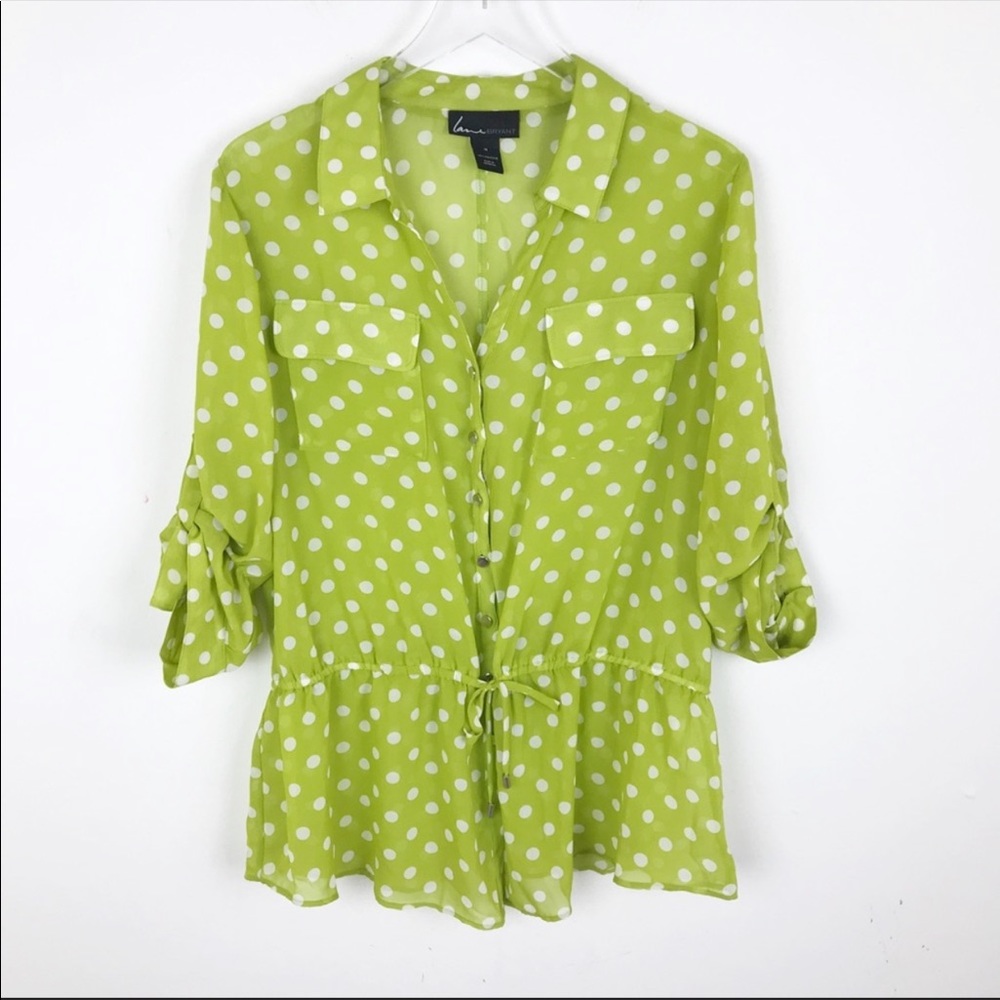 Lane Bryant Green Polka Dot Blouse